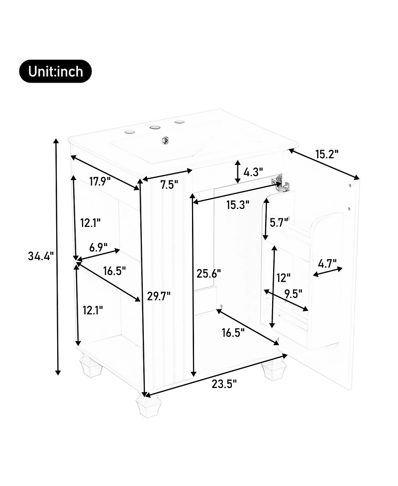 Sillysis Bathroom Vanity with Ceramic Sink, Solid Wood Frame, Soft Closing Door & Side Open Storage for Classic Bathrooms