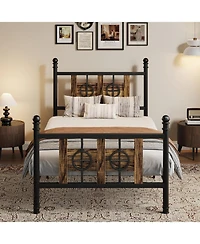 gaomon Bed Frame with Headboard and Footboard, Metal Bed Frame w/Vintage Circular Design & Storage Space Under Bed
