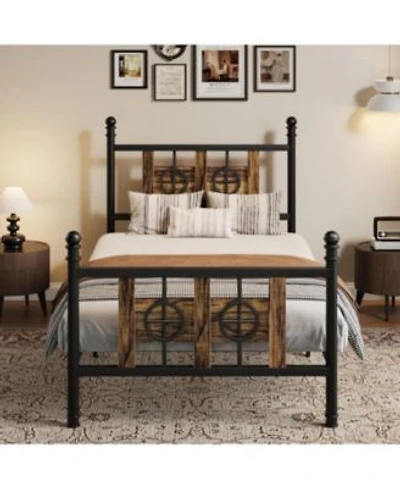 Gaomon Bed Frame With Headboard Footboard Metal Bed Frame W Vintage Circular Design Storage Space Under Bed
