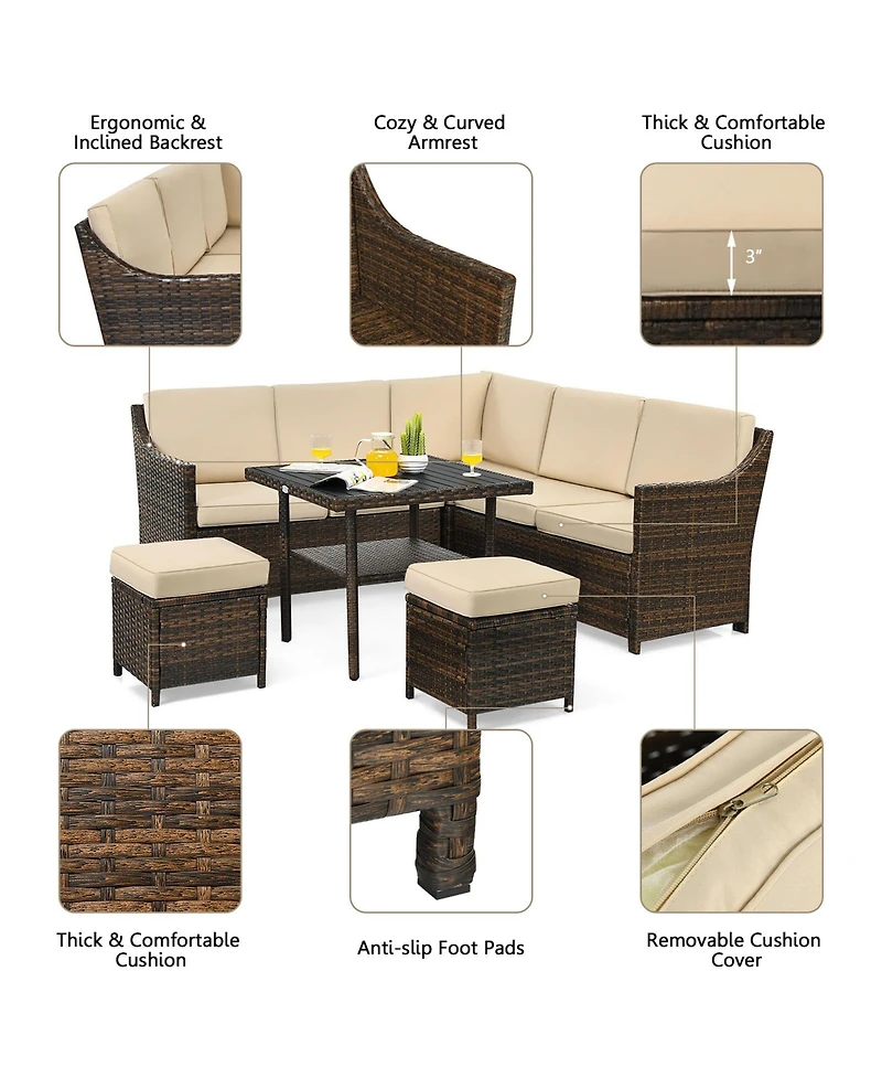 Gymax 6PCS Rattan Patio Sectional Sofa Set Cushioned Conversation Furniture Set