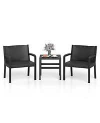 Gymax Set Of 3 Patio Furniture Set w/ 2 Modern Rattan Armchair & 25'' Squire Side Table