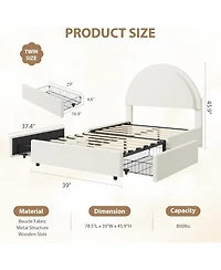 gaomon Twin Boucle Bed Frame with 2 Drawers Upholstered Platform Round Headboard Wood Slats No Box Spring