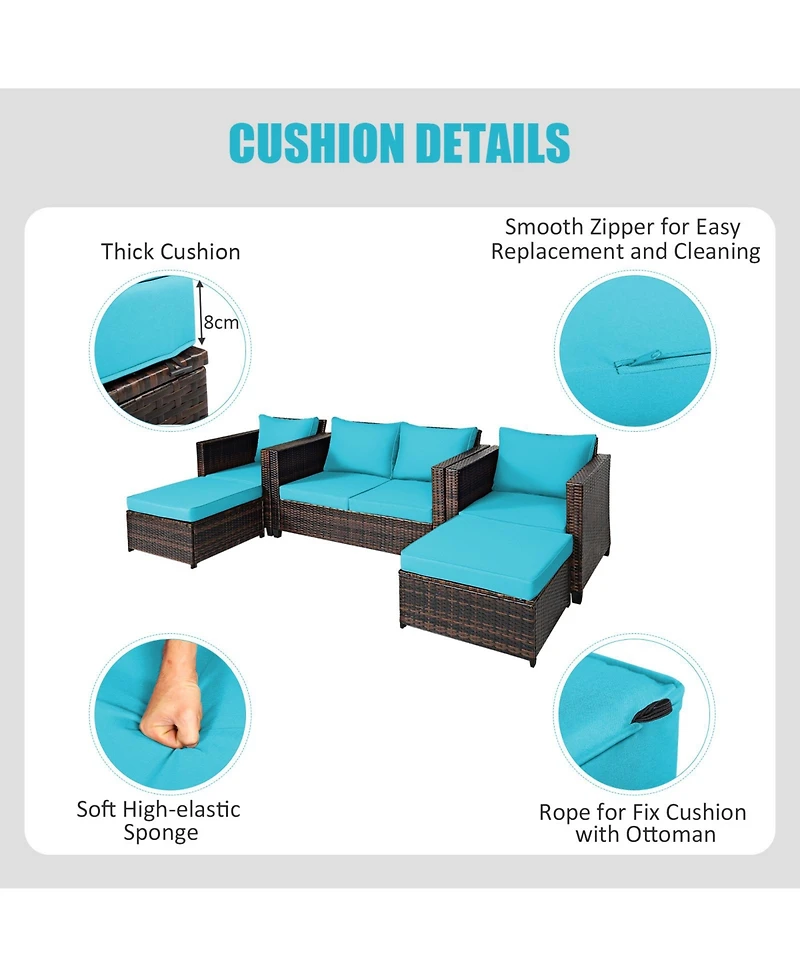 Gymax 5PCS Outdoor Patio Rattan Conversation Sofa Furniture Set w/ Cushions