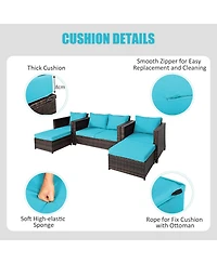 Gymax 5PCS Outdoor Patio Rattan Conversation Sofa Furniture Set w/ Cushions