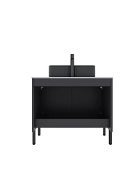 Sillysis 30'' Modern French Freestanding Bathroom Vanity with Black Ceramic Sink, Carrara White Countertop, Soft Close 2-Door Storage