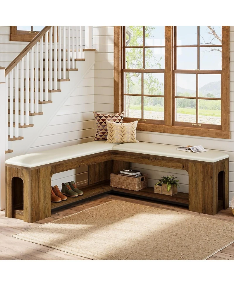 Tribesigns L Shaped Corner Bench, Farmhouse Breakfast Nook Bench with Removable Seat Cushion