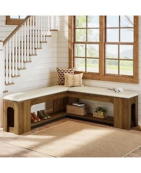 Tribesigns L Shaped Corner Bench, Farmhouse Breakfast Nook Bench with Removable Seat Cushion
