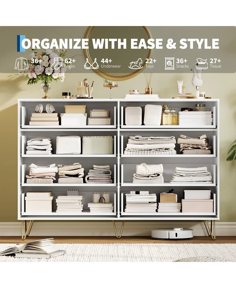 gaomon Fluted 8-Drawer Dresser for Bedroom, Wide Modern Wooden Chest of Drawers