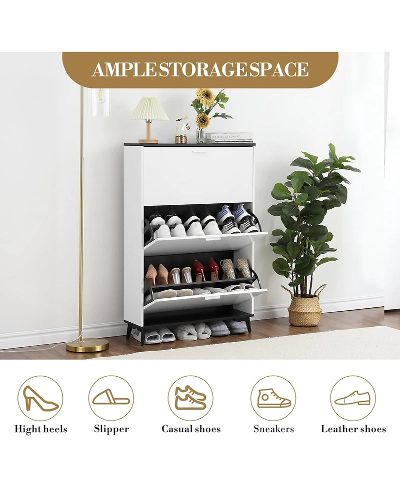 gaomon 47 inch Farmhouse Shoe Cabinet with 3 Flip Drawers