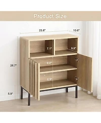 gaomon Farmhouse Buffet Cabinet with Storage, Sideboard Cabinet with 2 Fluted Doors, Adjustable Shelf and Metal Legs