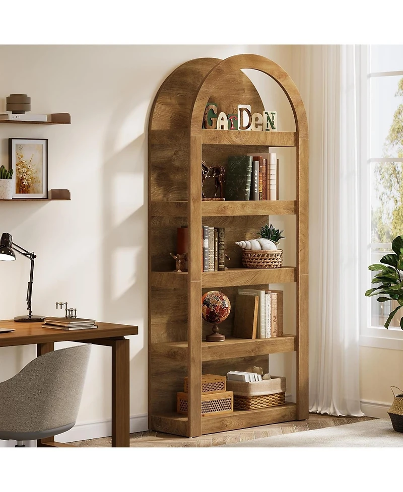 Tribesigns 71" Tall Farmhouse Bookcase, Arch-Shaped Racks