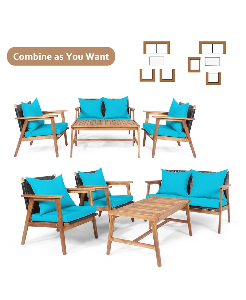 Gymax 8 Piece Patio Conversation Set Outdoor Furniture Set w/ Cushion