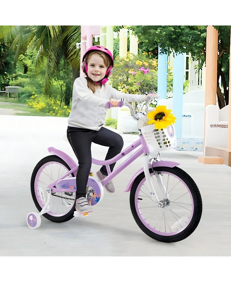 Hongge 18 Inch Girl Bike with Basket with Detachable Training Wheels