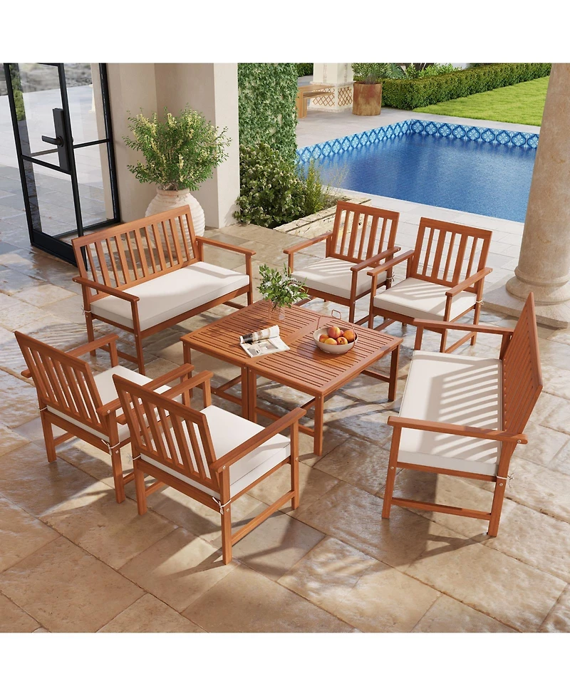 Gymax 4-Piece Acacia Wood Patio Conversation Set Outdoor Furniture Set w/ Armchairs