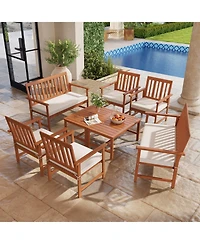 Gymax 4-Piece Acacia Wood Patio Conversation Set Outdoor Furniture Set w/ Armchairs