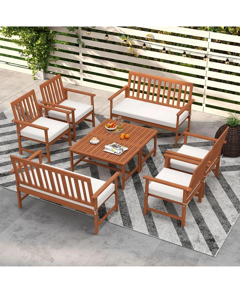 Gymax 4-Piece Acacia Wood Patio Conversation Set Outdoor Furniture Set w/ Armchairs