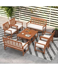 Gymax 4-Piece Acacia Wood Patio Conversation Set Outdoor Furniture Set w/ Armchairs