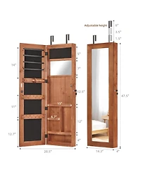 Rainsken Mirror Jewelry Cabinet with Led Lights, Lockable Wall/Door Mounted Jewelry Armoire Organizer for Bedroom