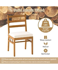 Gymax Solid Acacia Wood Patio Chair Set of w/ Padded Seat Cushions