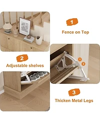 gaomon Shoe Cabinet with 4 Flip Drawers Freestanding Cabinet with Adjustable Shelves and Thicken Top Fluted Design Wooden Narrow Shoe Organizer