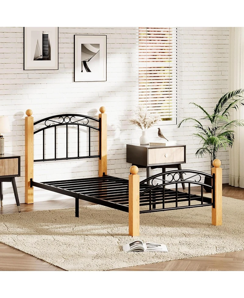 gaomon Twin Size Bed Frame with Headboard, Twin Platform Bed Frame Wooden Slat Support, No Box Spring Needed, Noise Free Sleep