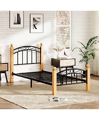 gaomon Twin Size Bed Frame with Headboard, Twin Platform Bed Frame Wooden Slat Support, No Box Spring Needed, Noise Free Sleep