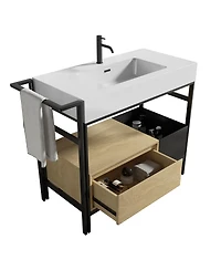 Sillysis 36'' Industrial Bathroom Vanity with White Artificial Stone Sink, Modern Freestanding without Faucet