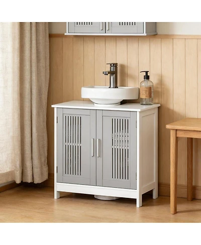 Sillysis 23.5 Inch Bathroom Sink Cabinet with Adjustable Shelf, Water-Resistant Under Storage for Small Spaces