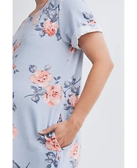 Hello Miz Maternity Floral Short Sleeve T-Shirt Dress with Pockets