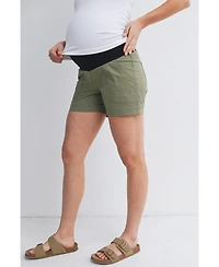Hello Miz Women's Maternity Over-the-Belly Pull-On Shorts with Pockets