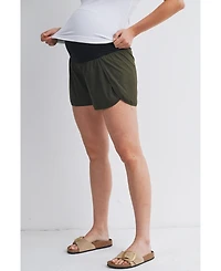 Hello Miz Women's Maternity Over-the-Belly Active Shorts with Built-In Liner
