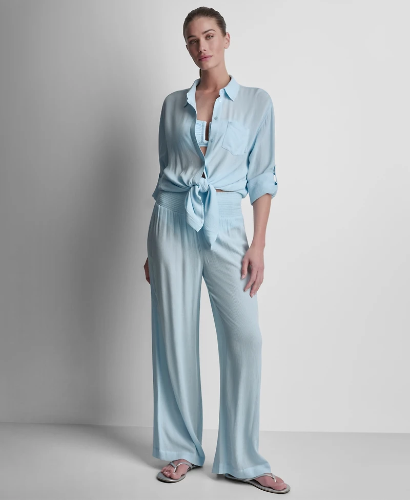 Dkny Women's Smocked-Waist Cover-Up Pull-On Pants