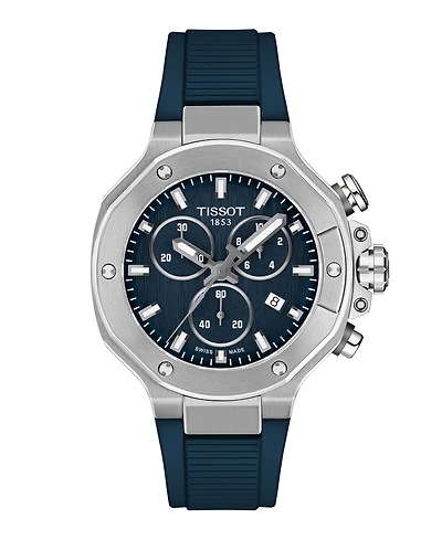 Tissot Unisex Quartz Chronograph Blue Dial Rubber Strap Watch, 38mm