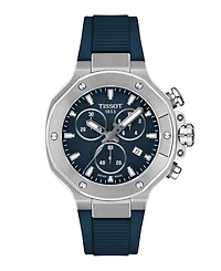 Tissot Unisex Quartz Chronograph Blue Dial Rubber Strap Watch, 38mm