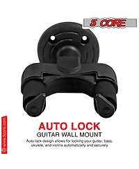 5 Core Guitar Wall Mount Hanger Black 2 Pack | Easy Lock and Adjustable