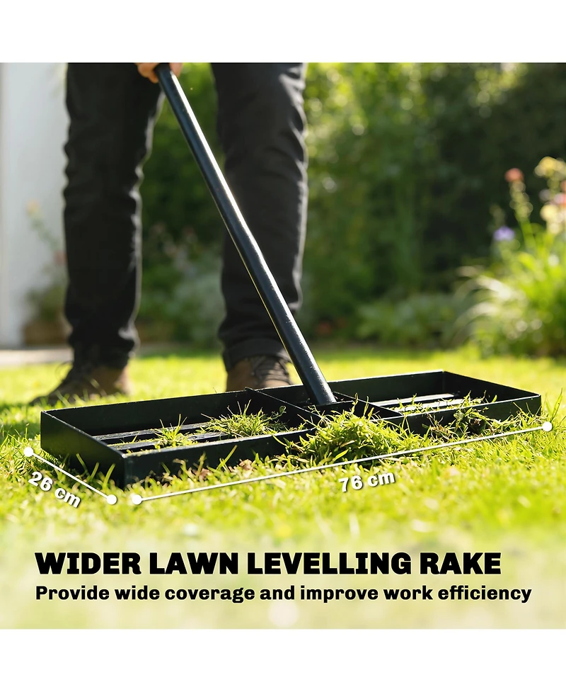 Outsunny 30" x 10" Lawn Leveling Rake with 66.5" Handle