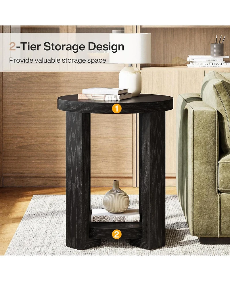 Tribesigns Round Side Table, 2-Tier End Table for Living Room & Bedroom