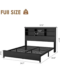 gaomon Bed Frame with Bookcase Headboard, Tall Wooden Bed Headboard Frame with Type-c & Usb Charging Station