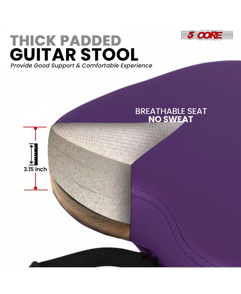 5Core Guitar Stool 3.15" Padded Chair Foldable Heavy Duty Music Seat Built in Foot Rest Guitar Stand