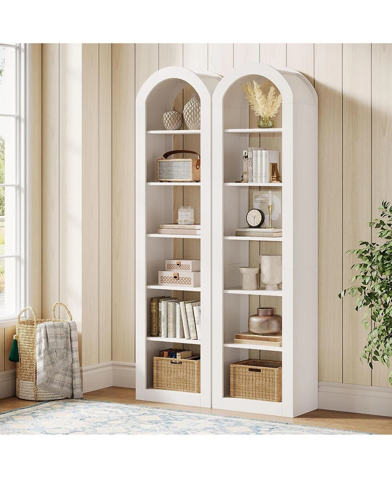 Tribesigns 6-Tier Narrow Bookshelf, 74.8" Tall Arched Bookshelf, for Small Space, Home Office(2 Pcs)