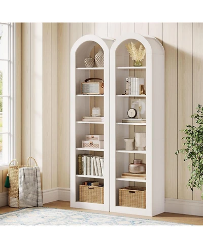 Tribesigns 6-Tier Narrow Bookshelf, 74.8" Tall Arched Bookshelf, for Small Space, Home Office(2 Pcs)