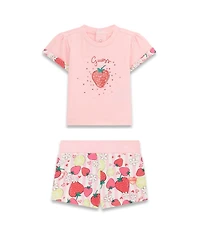 Guess Baby Girls' Strawberry Lemonade Short-Sleeve T-Shirt and Shorts, 2-Piece Set