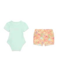 Guess Baby Girls' Tropical Print Stretch Jersey Short-Sleeve Bodysuit and Shorts, 2-Piece Set