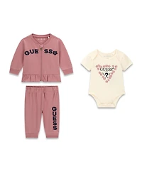 Guess Baby Girls' Long-Sleeve Zip-Up Top, Bodysuit and Pants, 3-Piece Set