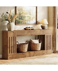 Tribesigns 63-Inch Sofa Table, Solid Wood, Vertical Stripe Legs