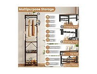 Slickblue Freestanding Coat Rack with 6 Hooks and 4 Storage Shelves