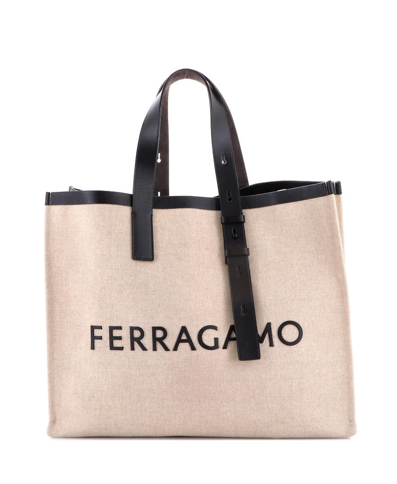 Pre-Owned Salvatore Ferragamo Large Logo Shopping Tote Canvas with Leather