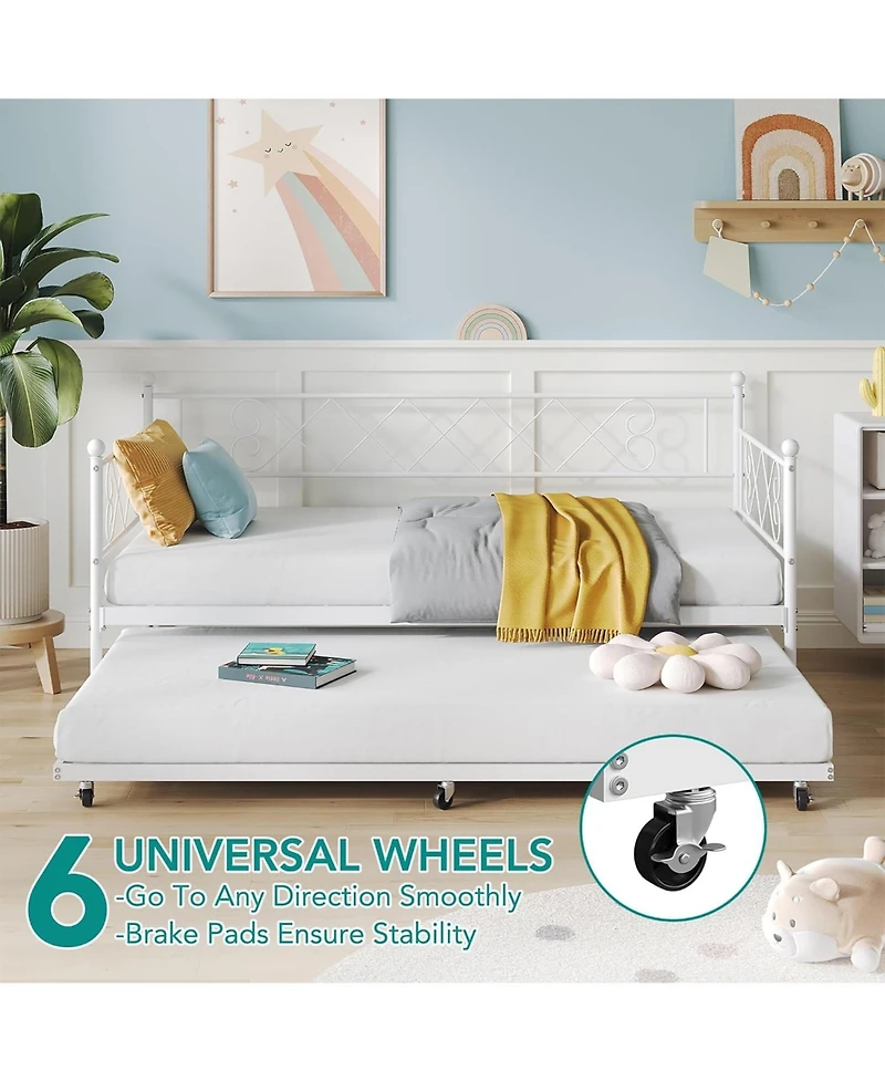 gaomon Daybed with Trundle Metal Twin Headboard Sofa Bed Metal Slats Bedroom Living Room Guest Room