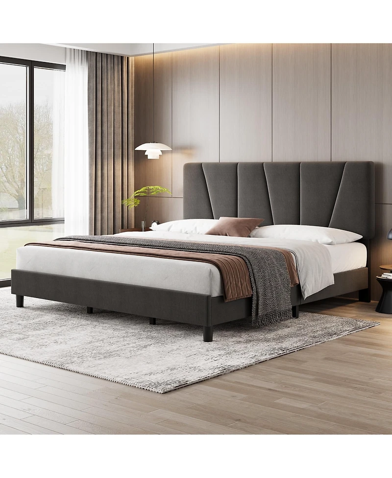 gaomon King Bed Frame with Headboard- Strong Wood Slats Easy Assembly No Box Spring Needed