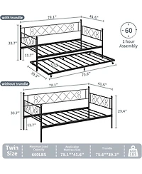 gaomon Daybed with Trundle Metal Twin Daybed Frame Headboard Platform Sofa Bed Metal Slats Living Room Guest Room